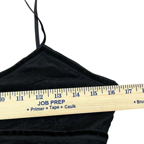 Y2K Lace Babydoll Tank Top Small Black Witchy Whimsigoth Velvet Trim Bow Long - Picture 7 of 10